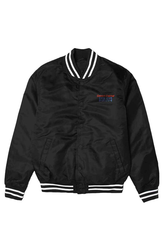 Red and Blue Embroidered Varsity Bomber Jacket